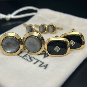 Tuxedo studs and cufflinks gold tone black onyx diamond lot
